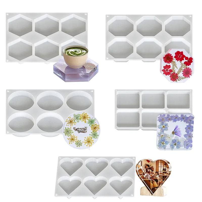 Resin Art Heart - Posavasos de 6 agujeros, molde de