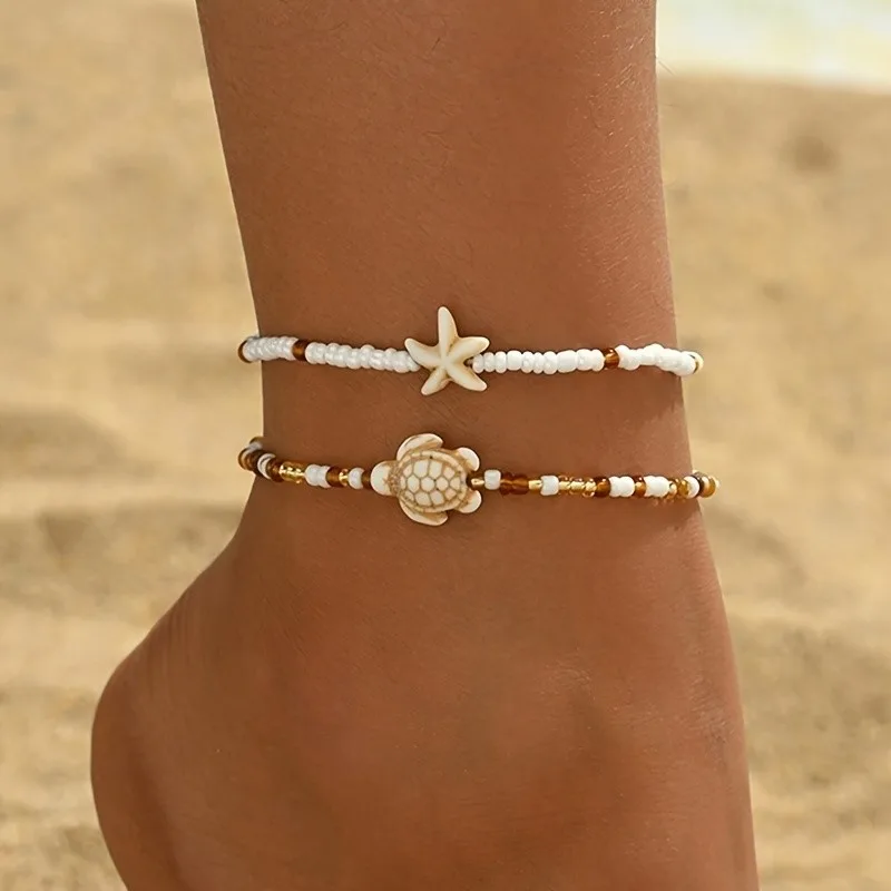 Resin Art Beach Theme - Tobillera con colgante de estrella de