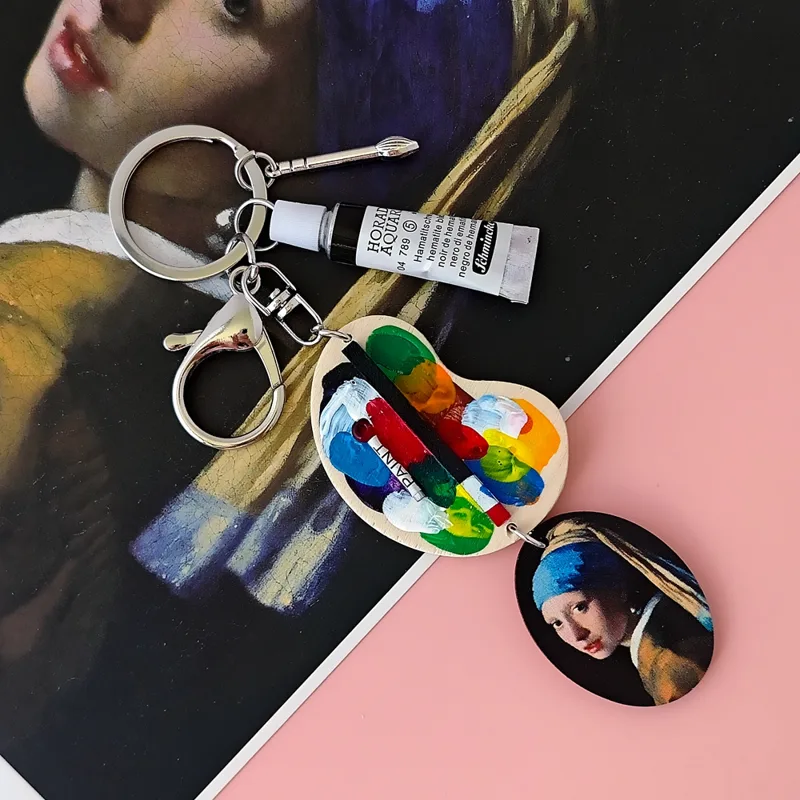 Resin Art A Keychain - Chica con pendiente de perla Van