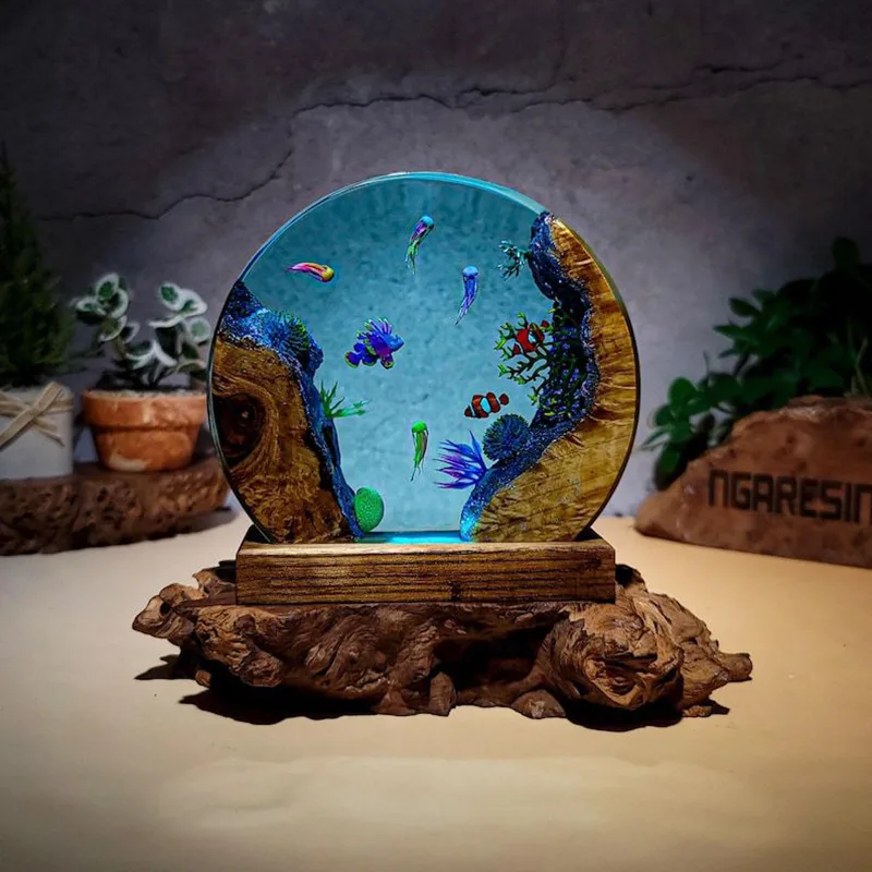 Resin Art And Decor - Lámpara de Mesa de Resina con