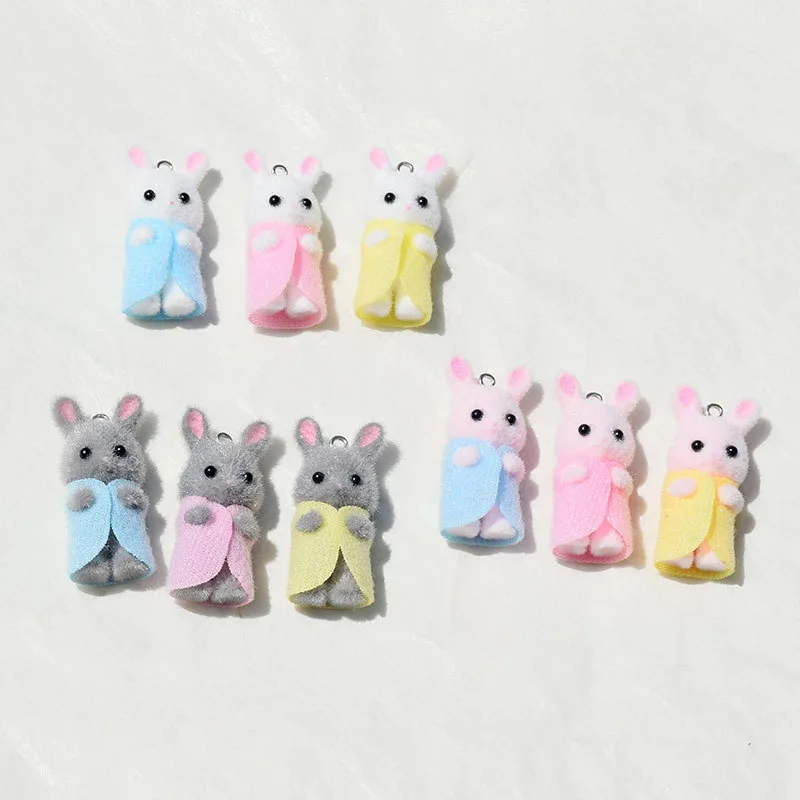 Resin Art Accessories - Abalorios de conejo de resina flocado