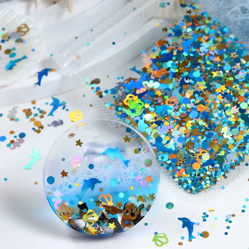 Resin Art A Keychain - Lentejuelas de delfines y caballitos de