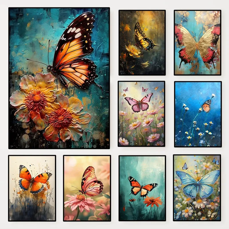 Resin Art And Deco - Póster de mariposa floral, paisaje de
