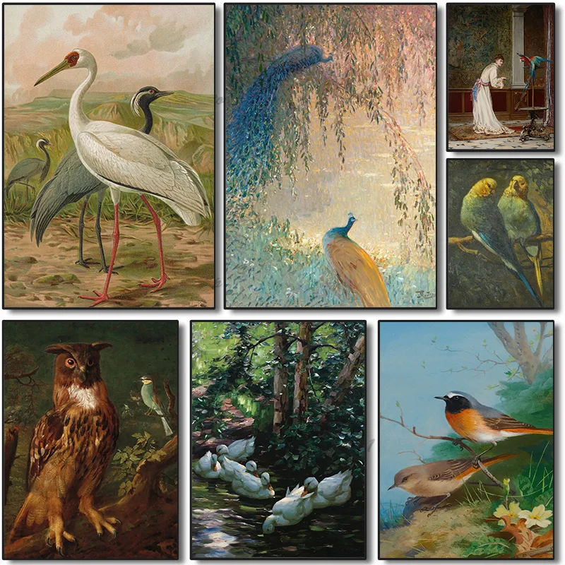Resin Art Wall Decor - Póster Vintage Colorido de Aves: Garza