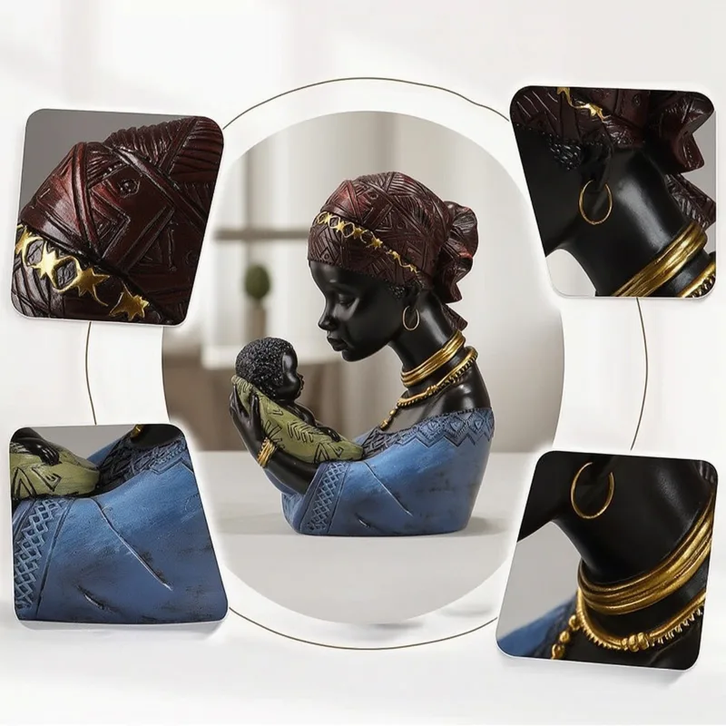 Resin Art Meaning - Estatua Africana de Madre e Hijo,