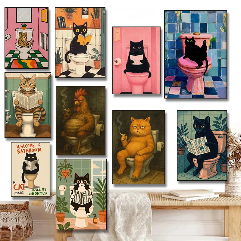 Resin Art Wall Decor - Divertido Cuadro de Gato Negro Leyendo
